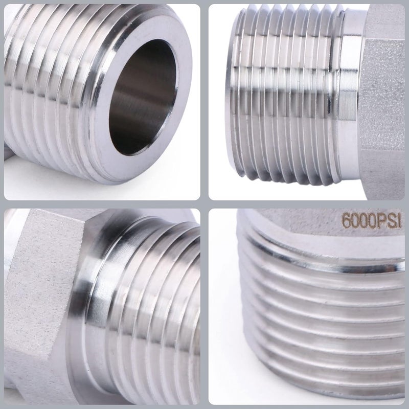 U.S. Solid 304 Stainless Steel Hex Nipple, 6000 psi High Pressure Heavy Duty Pipe Fitting (1 pc), 3/4" x 1/2" NPT Male - Image 3